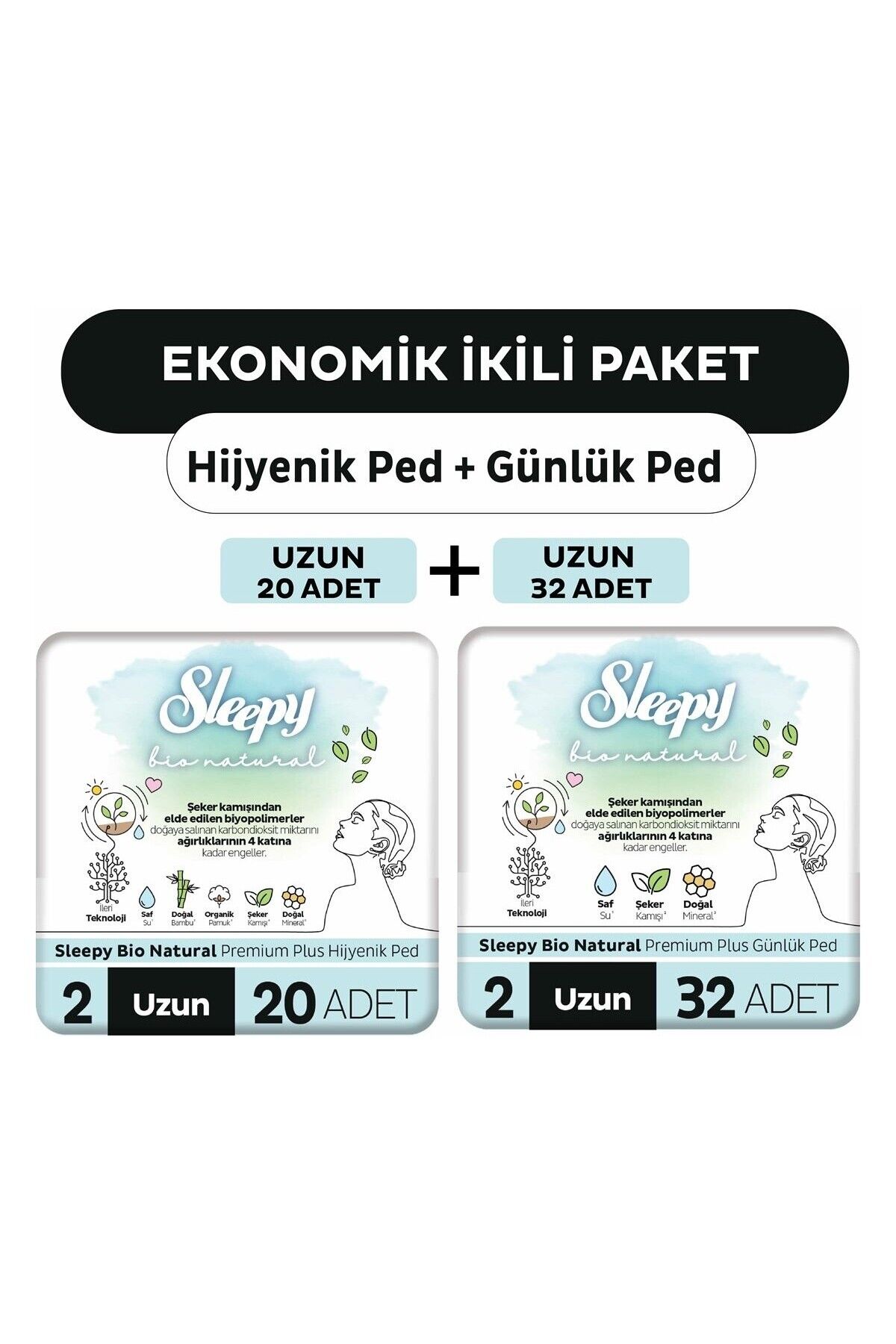 Sleepy Natural Bio Ultra Ped 20 Adet Uzun + 32 Adet Uzun Günlük Kadın Pedi