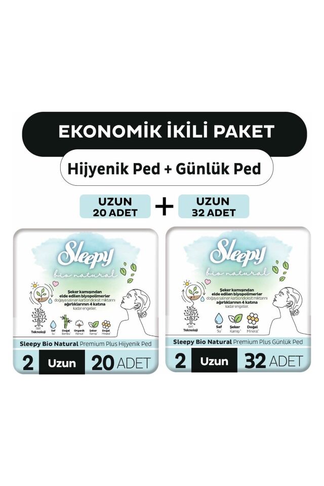 Sleepy Natural Bio Ultra Ped 20 Adet Uzun + 32 Adet Uzun Günlük Kadın Pedi