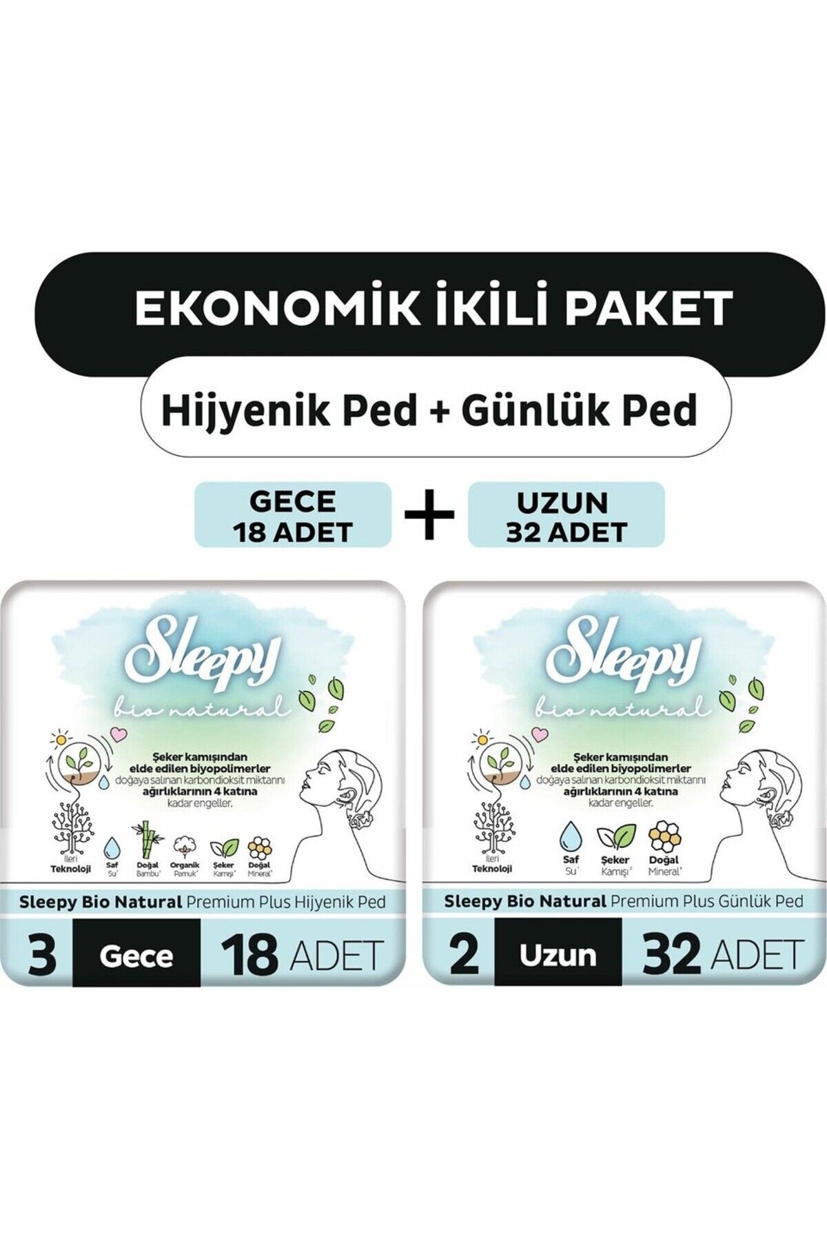 Sleepy Natural Bio Ultra Ped 18 Adet Gece + 32 Adet Uzun Günlük Kadın Pedi