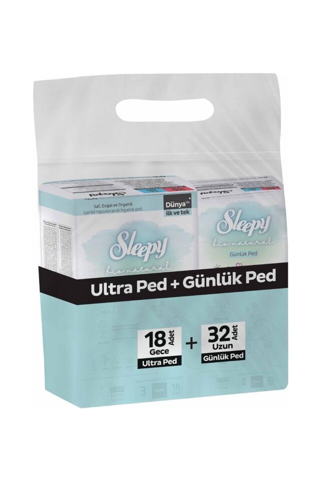 Sleepy Natural Bio Ultra Ped 18 Adet Gece + 32 Adet Uzun Günlük Kadın Pedi