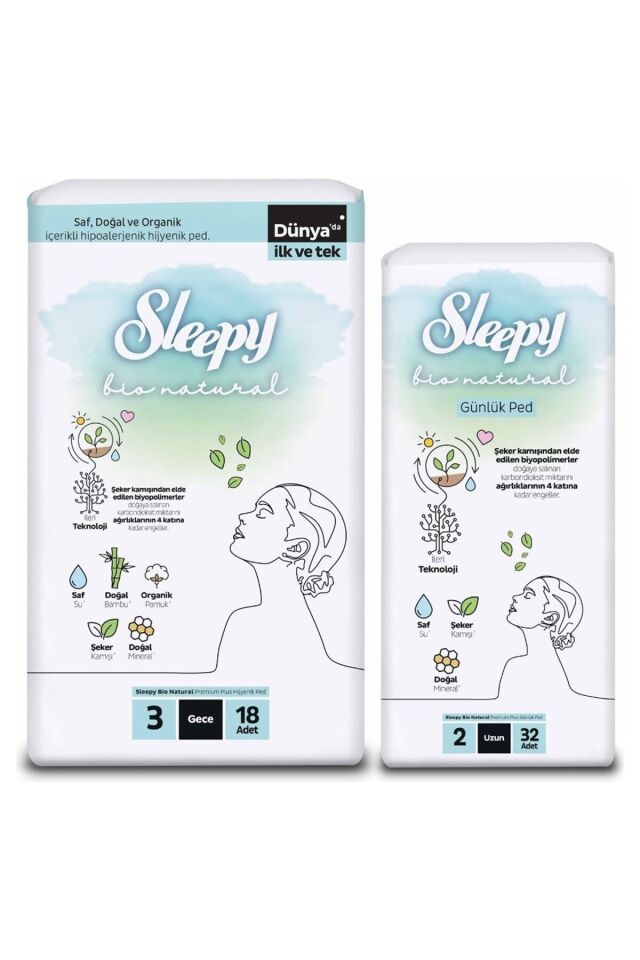 Sleepy Natural Bio Ultra Ped 18 Adet Gece + 32 Adet Uzun Günlük Kadın Pedi