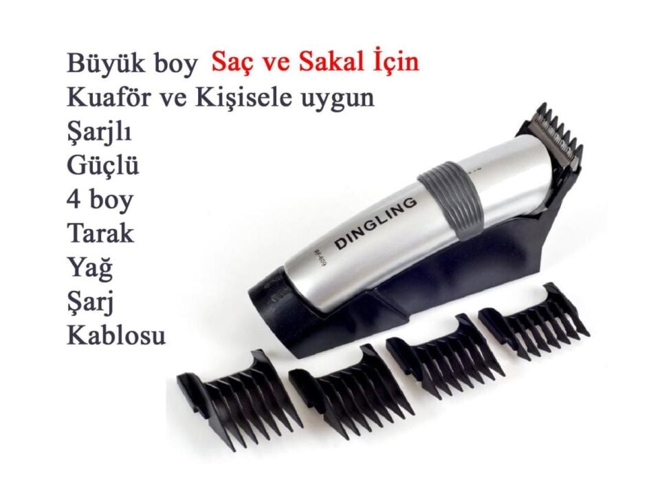 Dearling Gold Slver Şarjlı Saç ve Sakal Büyük Berber Makinesi rd-609x
