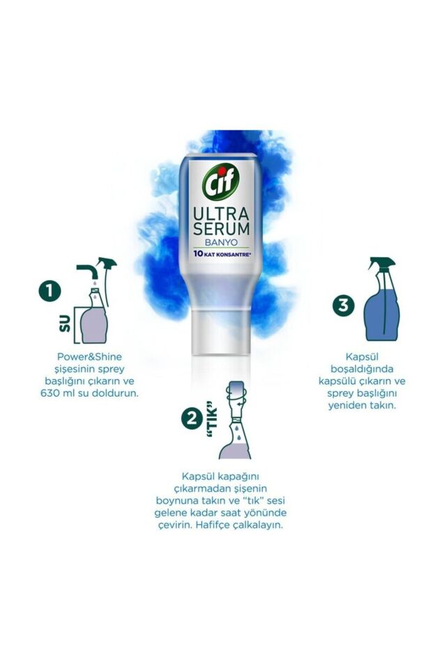 Cif Power-Shine Banyo 750 ML İçin Ultra Serum 70 Ml Banyo Kireç Çözücü Kapsül