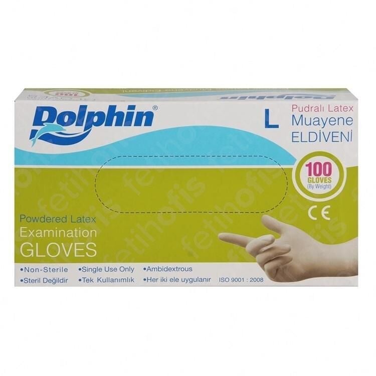 Dolphin Muayene Eldiveni Latex L Pudralı