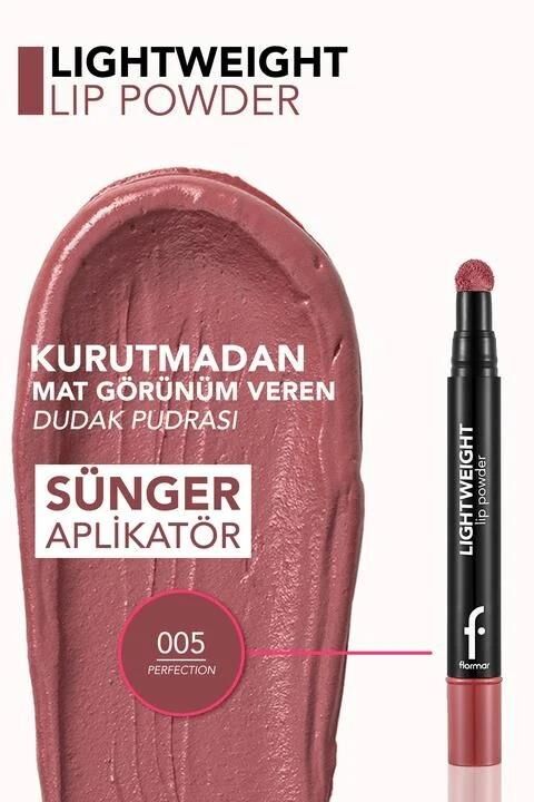 Flormar Hafif Yapılı Mat Dudak Pudrası (Pembe) - Lightweight Lip Powder - 005 Perfection - 8682536007474