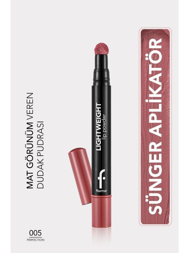 Flormar Hafif Yapılı Mat Dudak Pudrası (Pembe) - Lightweight Lip Powder - 005 Perfection - 8682536007474