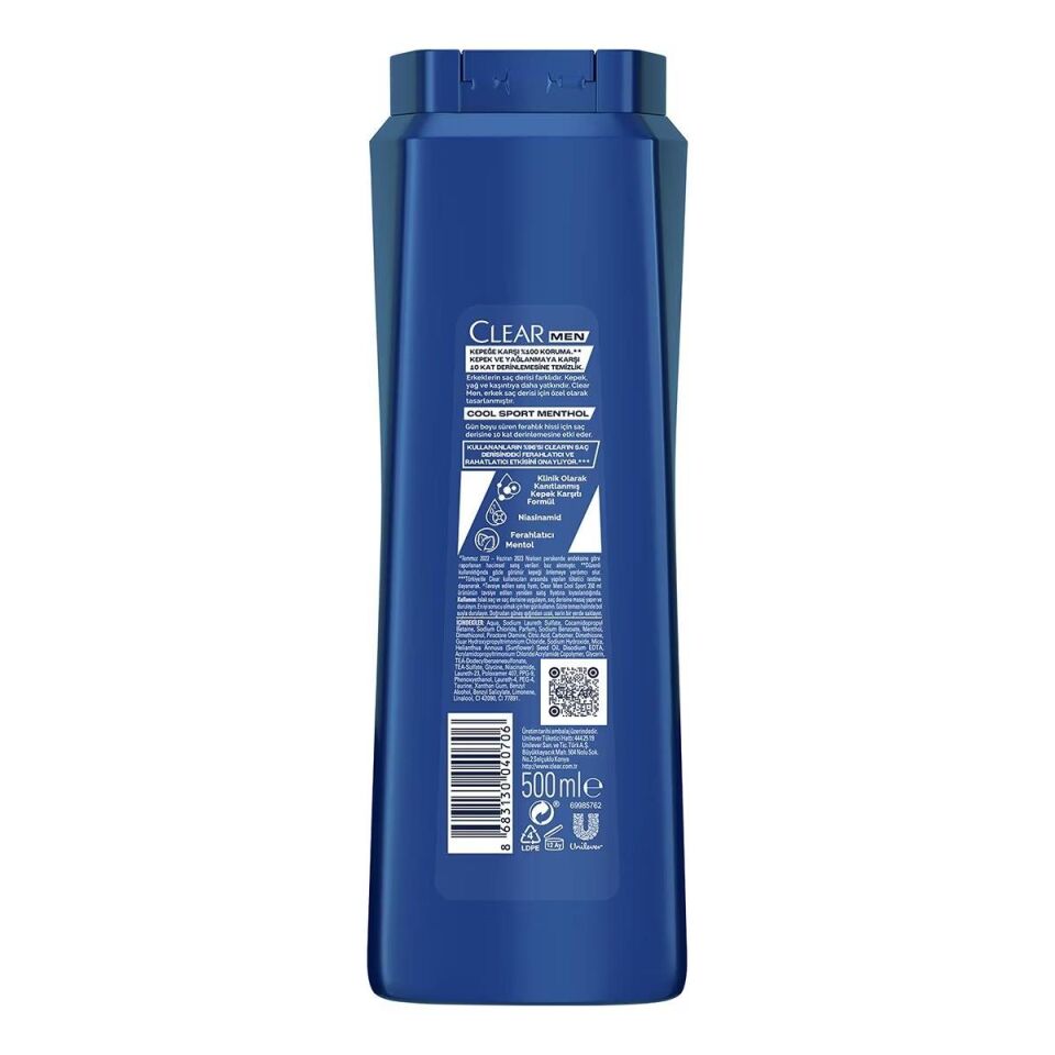 Clear Men Şampuan 500 Ml Cool Sport Menthol