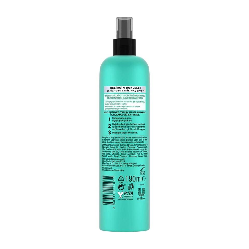 Elidor Deniz Tuzu Spreyi Belirgin Bukleler 190 Ml