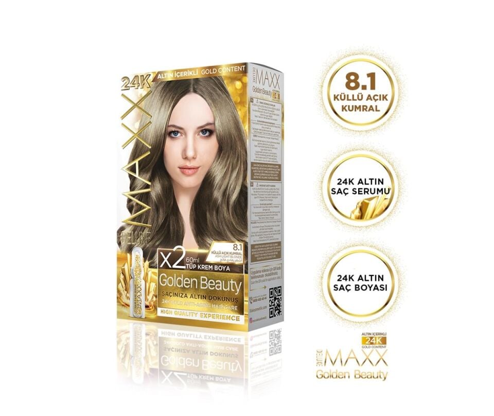 MAXX DELUXE Golden 24K Altın Içerikli Saç Boyası 8.1 Küllü Açık Kumral 2 Boyama