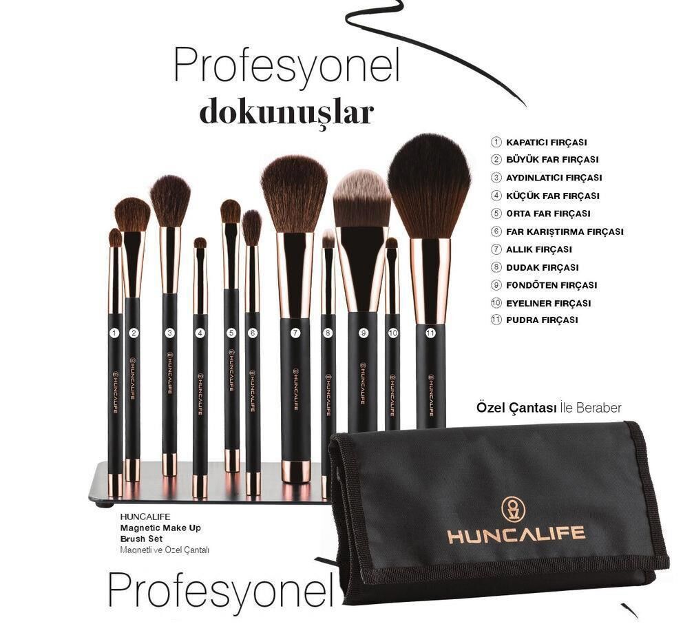 HL Profesyonel Çantalı 11 li Magnetik Makyaj Fırça Seti