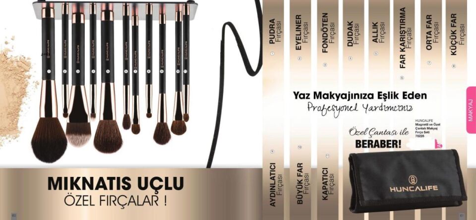 HL Profesyonel Çantalı 11 li Magnetik Makyaj Fırça Seti