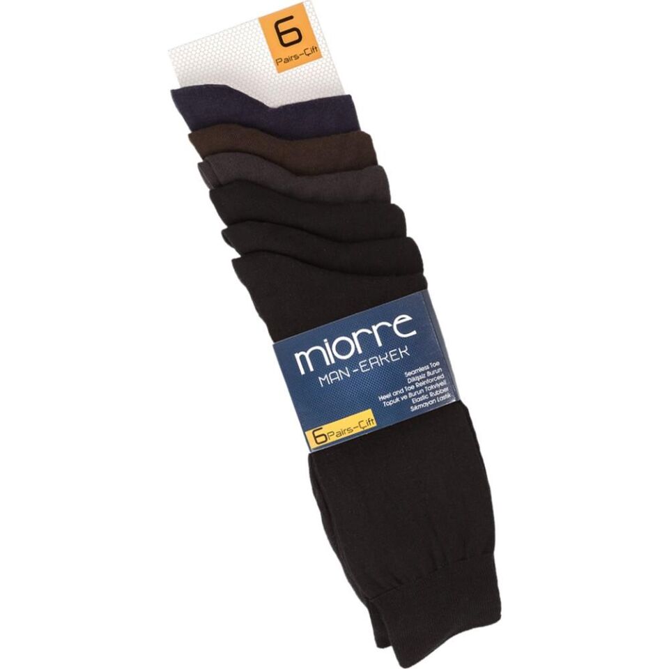 Miorre 001-029033001 - Miorre 6 Lı Pamuklu Dikişsz Erkek Çorap ASORTİ STD Beden