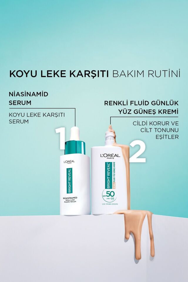 Loreal Paris Bright Reveal Spf 50+ Koyu Leke Karşıtı Renkli Fluid Günlük Yüz Güneş Kremi 50ml - Medium