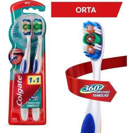 Colgate 360 Dil Temizleyici İle Diş Fırçası Orta 1+1