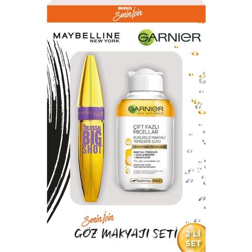 Maybelline Maskara Siyah Colossal Big Shot + Garnier Çift Fazlı 100 Ml