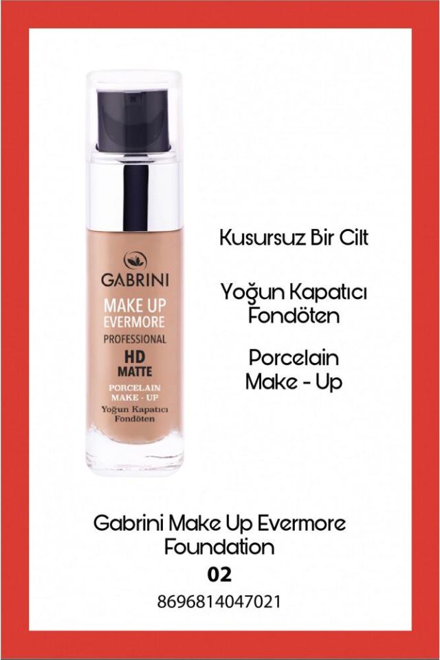 Gabrini HD Matte Porcelan Yoğun Kapatıcı Fondöten 02