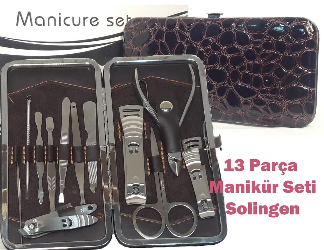 BKR Manikür Seti 13 Pcs Siyah Kahve Çanta Orta Boy 10cmx15cmx3cm