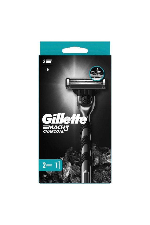 Gillette Mach3 Kömür Tıraş Makinesi + 2 Yedek Tıraş Bıçağı