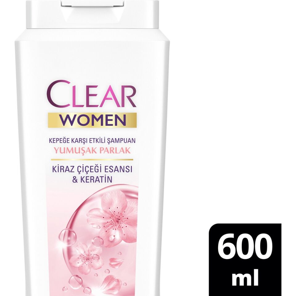 Clear Şampuan Kepeğe Karşı Etkileyici Besleyici Yumuşak Parlak Kiraz Çiçeği Esansı 600 Ml
