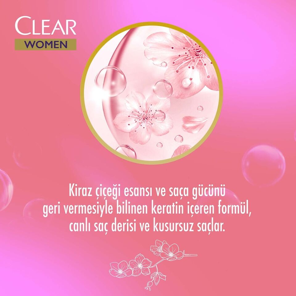 Clear Şampuan Kepeğe Karşı Etkileyici Besleyici Yumuşak Parlak Kiraz Çiçeği Esansı 600 Ml