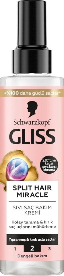 Gliss Sıvı Saç Bakım Kremi Split Hair Miracle Kırık Uçları Mühürleyen İyonik Kompleks ve Üzüm Çekirdeği Yağı ile 200 Ml
