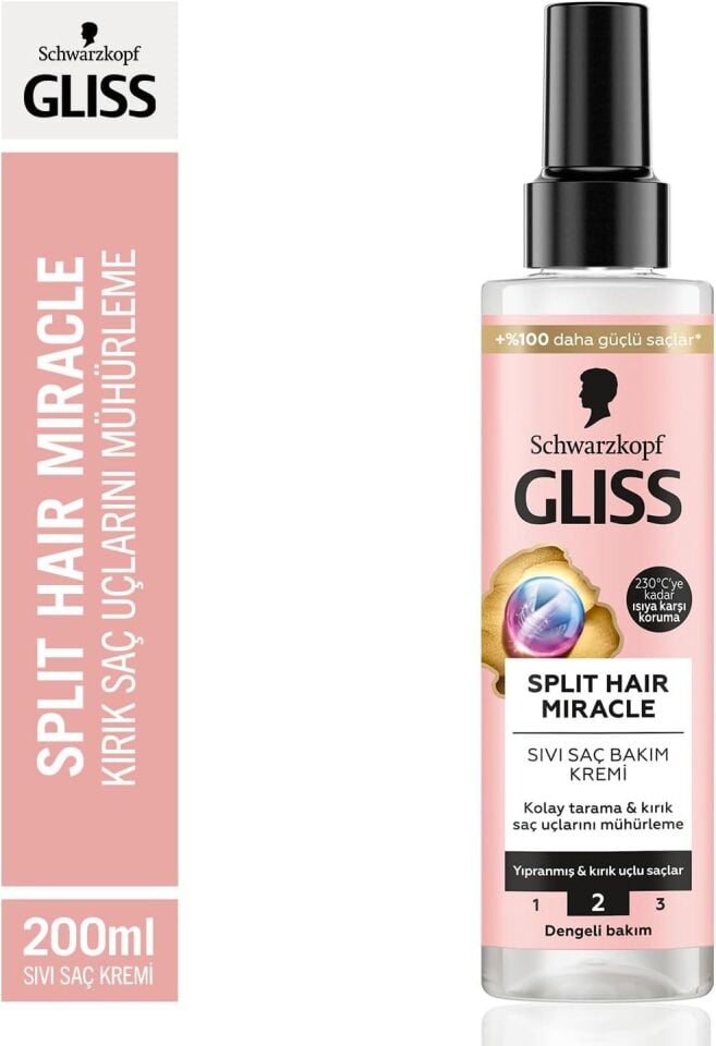 Gliss Sıvı Saç Bakım Kremi Split Hair Miracle Kırık Uçları Mühürleyen İyonik Kompleks ve Üzüm Çekirdeği Yağı ile 200 Ml