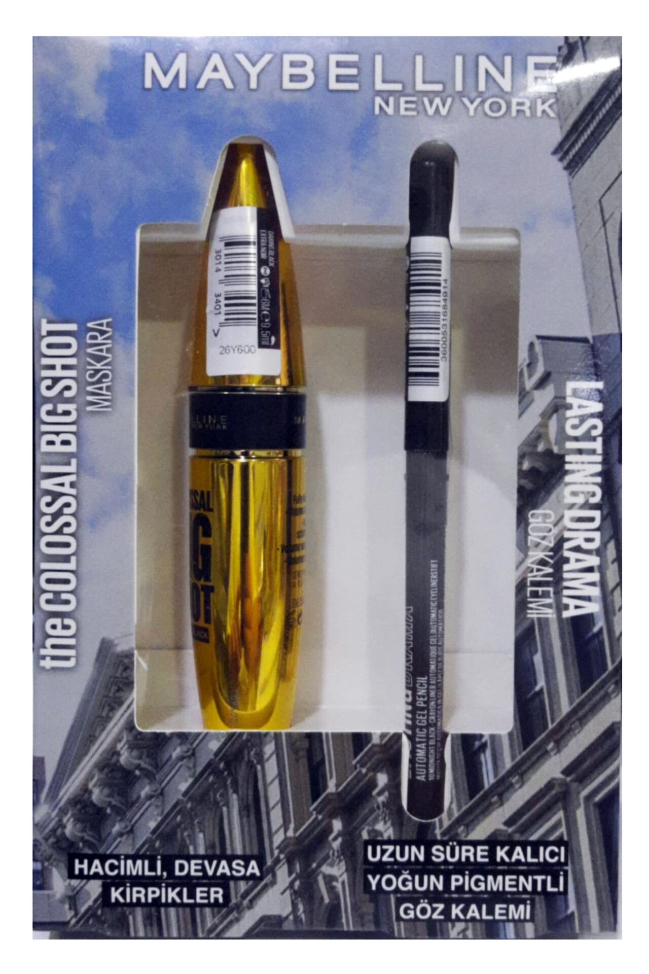 Maybelline Maskara The Colossal Big Shot Daring Black - Ekstra Siyah + Lasting Drama Çevirmeli Jel Uzun Süre Kalıcı Siyah Kalem