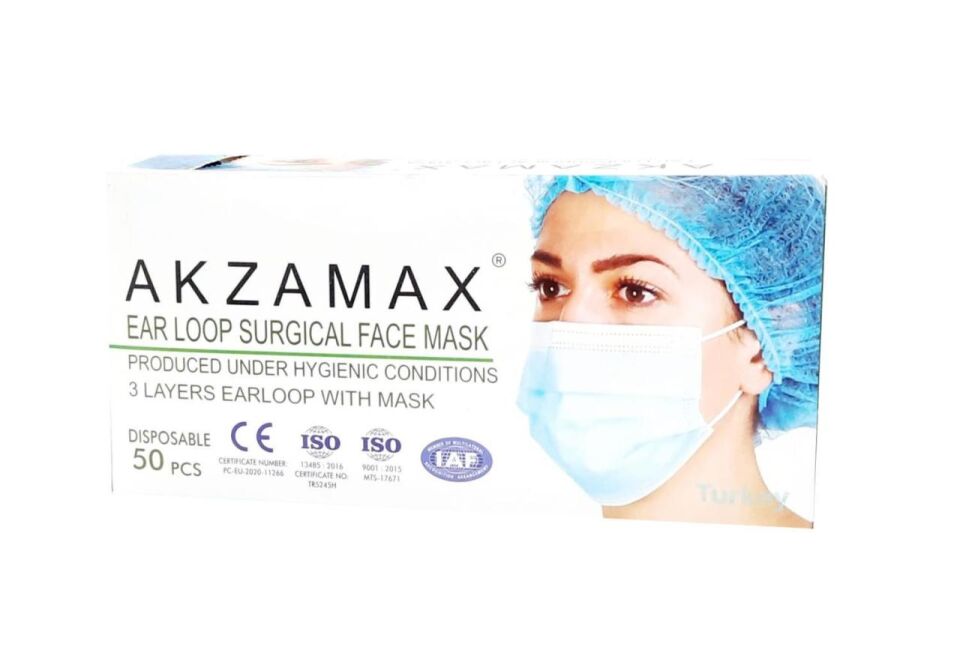 O.R.T Akzamax Lastikli Telli Cerrahi Yüz ve Ağız Maskesi 50 li Siyah