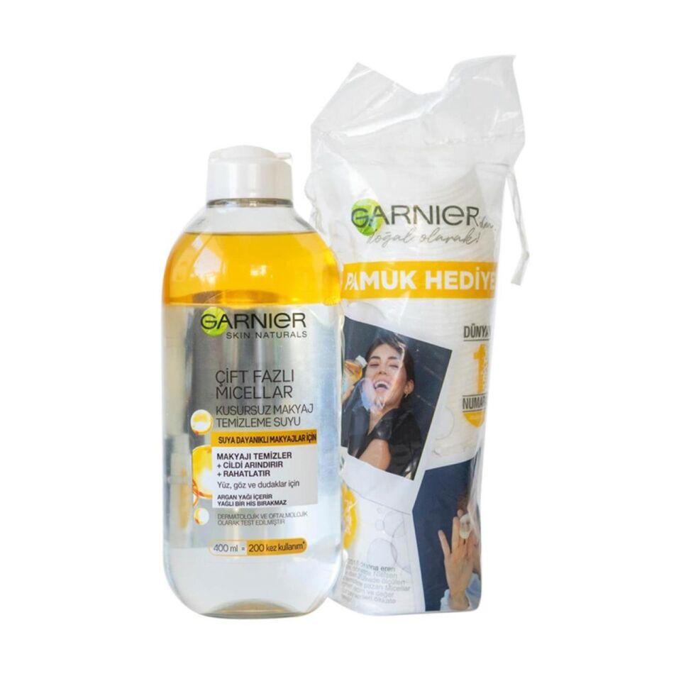 Garnier Çift Fazlı Micellar Kusursuz Makyaj Temizleme Suyu 400 Ml + Pamuk