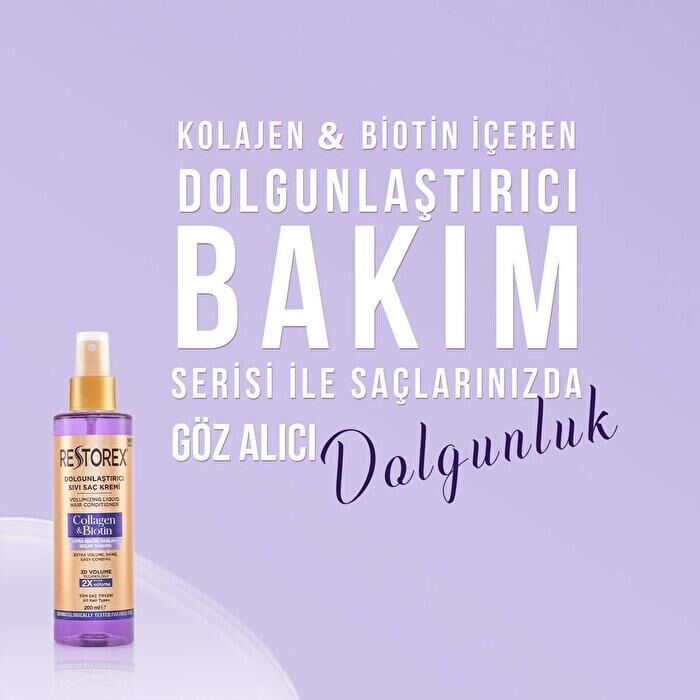 Restorex Sıvı Saç Kremi 200 Ml + 200 Ml Biotin ve Collagen Extra Hacim ve Parlaklık Kolay Tarama