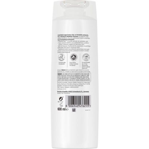 Pantene Şampuan Güç ve Parlaklık 600 Ml Doğal Sentez