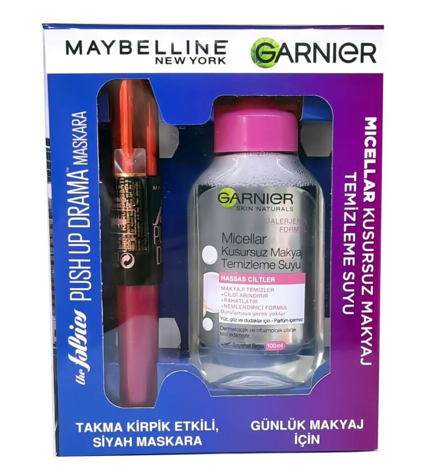 Maybelline Maskara Falsies Push Up Drama Yoğun Siyah + Garnier Micellar 100 Ml