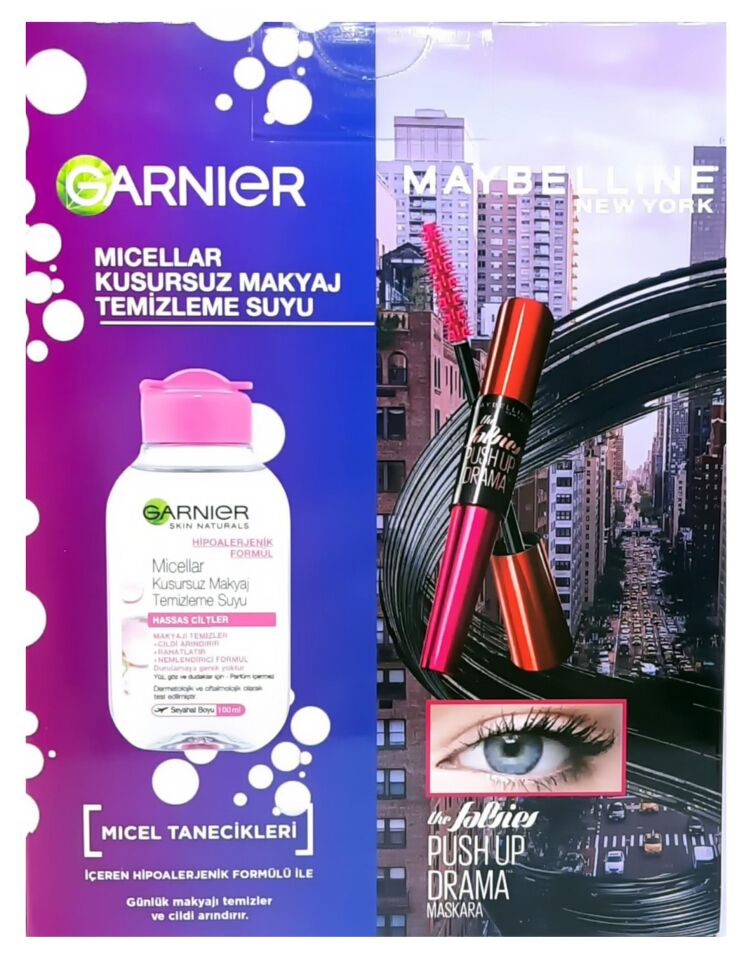 Maybelline Maskara Falsies Push Up Drama Yoğun Siyah + Garnier Micellar 100 Ml