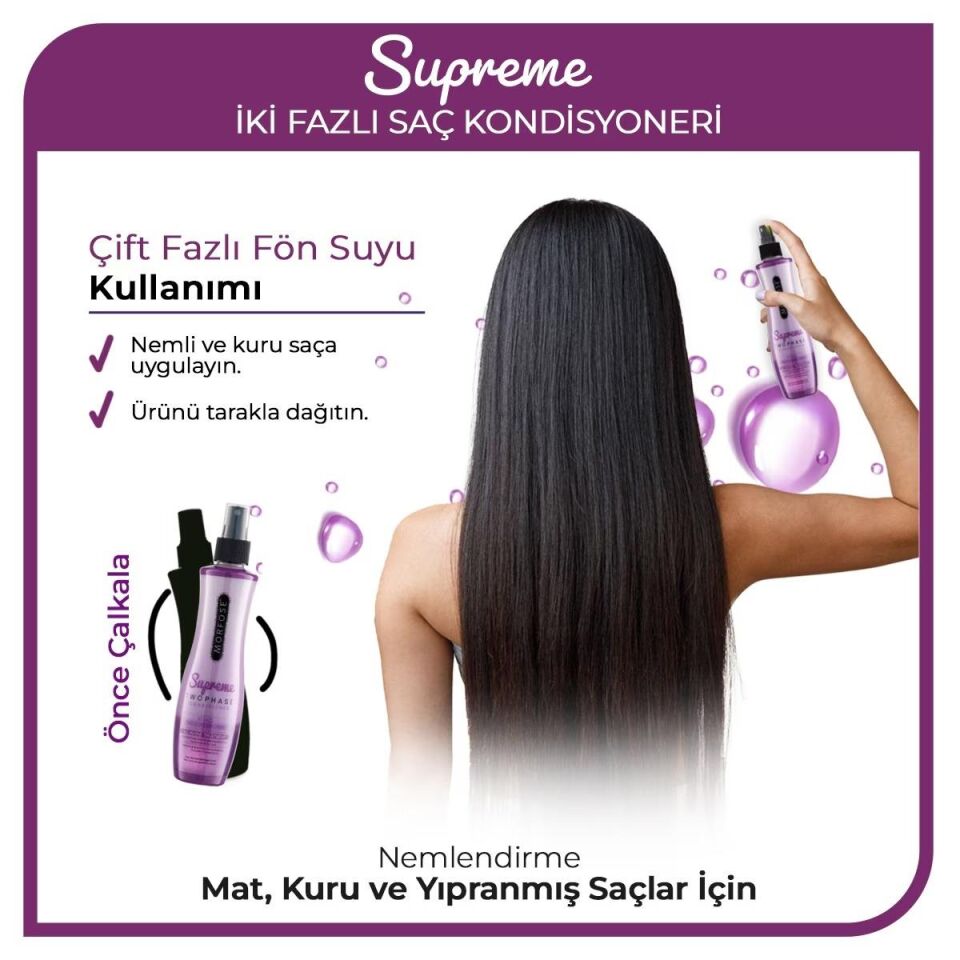 Morfose Sıvı Saç Kremi Supreme Fön Suyu 240 Ml Mor Çift Fazlı