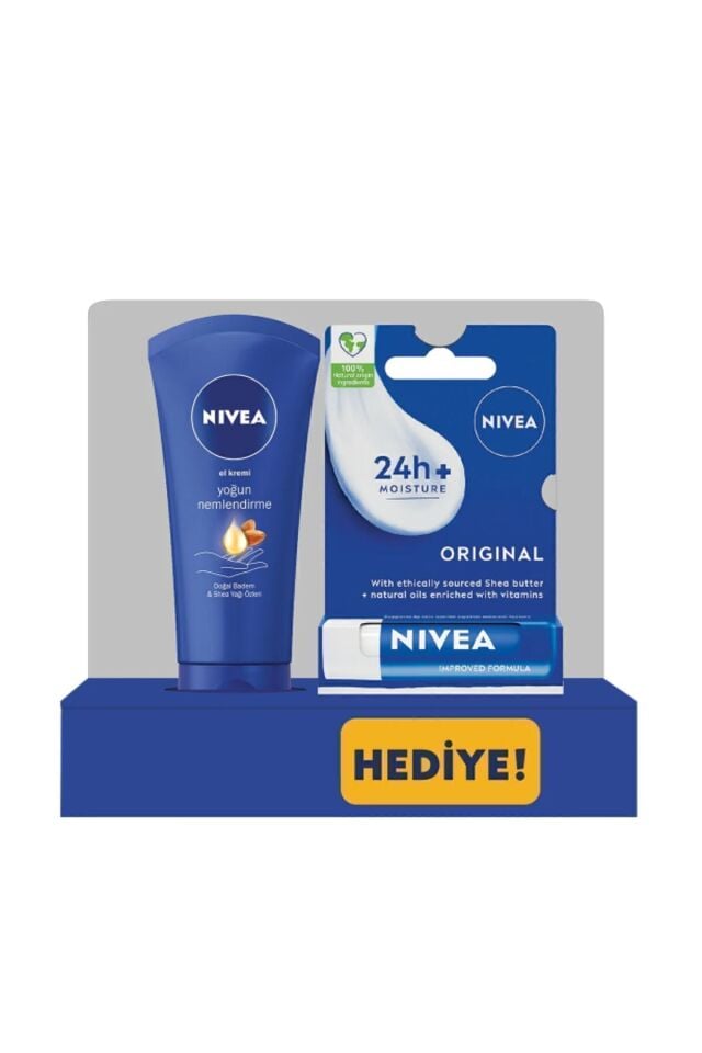 Nivea Original Care Dudak Bakım Kremi 4.8gr ve Yoğun Nemlendirici El Bakım Kremi İkili Set 4.8 gr + 75 ml